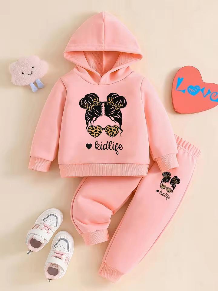 Adorable Baby Girl Cartoon Wool Hoodie & Jogger Set - Ideal for Spring/Autumn Outdoor Fun