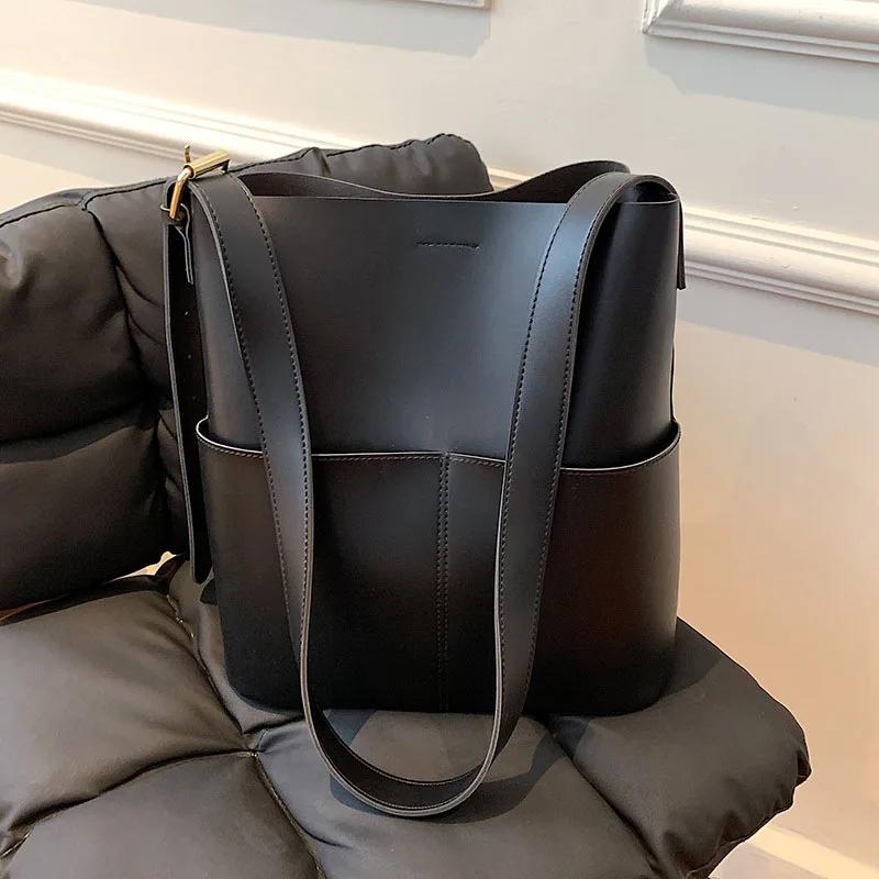 Fashionable 2026 Women's Leather Shoulder Bucket Bags Handbags Winter Fall Autumn Femme Design Casual Sac De Luxe Femme Vintage