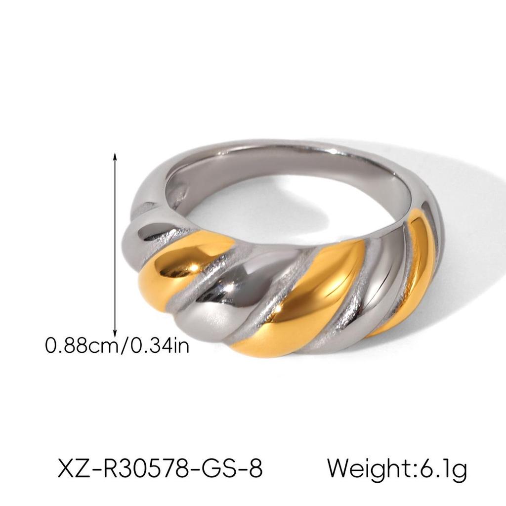 Anillo Europeo y Americano de Lujo Trenzado de Acero Inoxidable Roscado, Titanio Chapado en Oro de 18K, Joyería de Moda de Alta Gama para Mujer