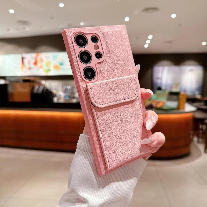 Applicable To Samsung S26Ultra Mobile Phone Case, Lychee Pattern Card Insert Bag Bracket S25 Business Anti-drop Protective Case