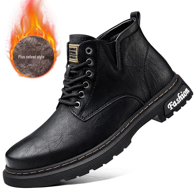 Men's Plus Size High-Top Chelsea Martin Boots - Lace-up Leather Work Boots for Outdoors and Casual Wear.