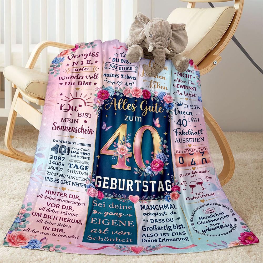 40th Birthday Celebration Blanket Warmthful Decor Great for Bed Seaside Office Chair Four Seasons Universal Playful Design