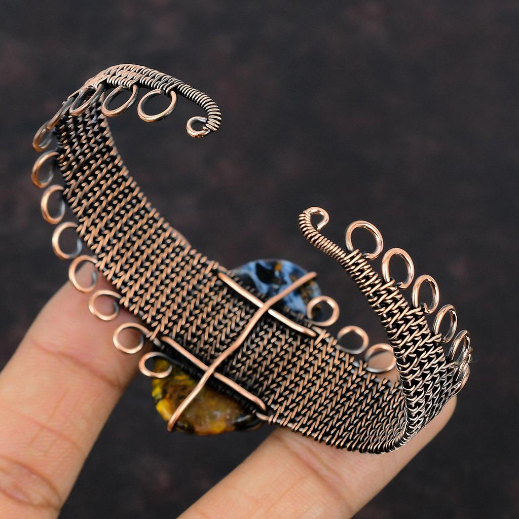 Pietersite Bangle Copper Wire Wrapped Bracelet Adjustable Cuff Bracelet Gemstone Bangle For Women Handmade Copper Wire Jewelry Gift For Her