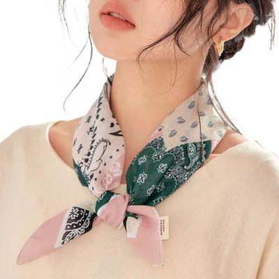 Sunscreen Bandanas Stripe Neck Tie Flower Silk Scarf Female Printed Scarf Hair Band Square Scarf