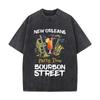New Orleans Party Jazz  Themed Art Casual Washed Distressed T Shirt Vintage Minimal Short Sleeve Top