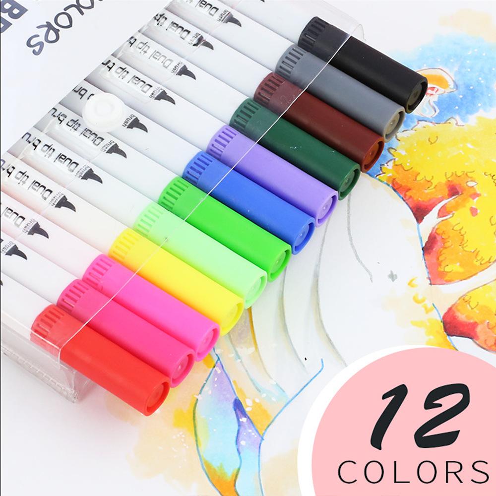 

12/24 colors Water-Based Washable Brush Pens Set: Double-Sided Soft Tip Markers for Artistic Learning, Office & School Supplies
