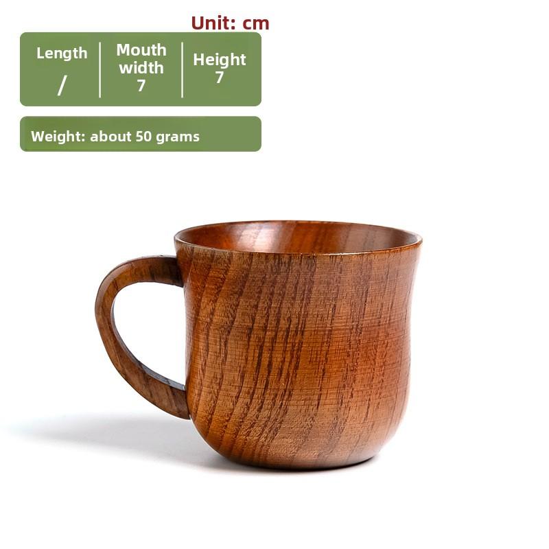 Solid Wood Water Cup Household Mug Simple Milk Cup Handle Retro Coffee Cup Breakfast Tea Cup