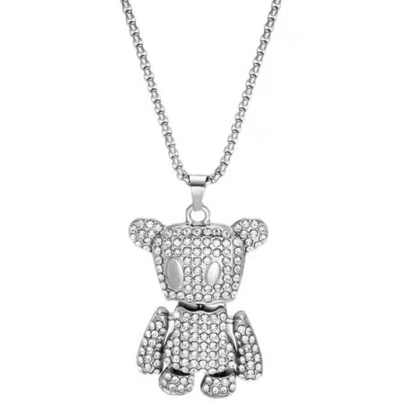 Collier Hip Hop en Acier Titane avec Pendentif Ours pour Hommes & Femmes, Chaîne Pull pour Automne/Hiver
