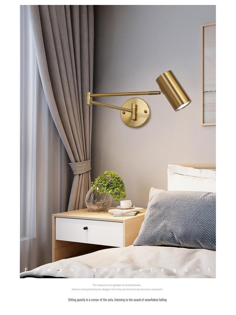 Lampă de perete minimalistă cu braț dublu oscilant și lumină LED reglabilă pentru dormitor sau birou