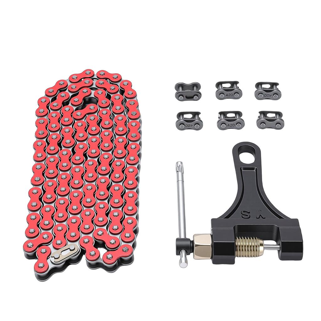 420 Motorcycle Chain 120 Links Steel 6 Master Links Roller Chain Replacement for CRF150 Grom 50ml 70ml 90ml 110ml 125ml