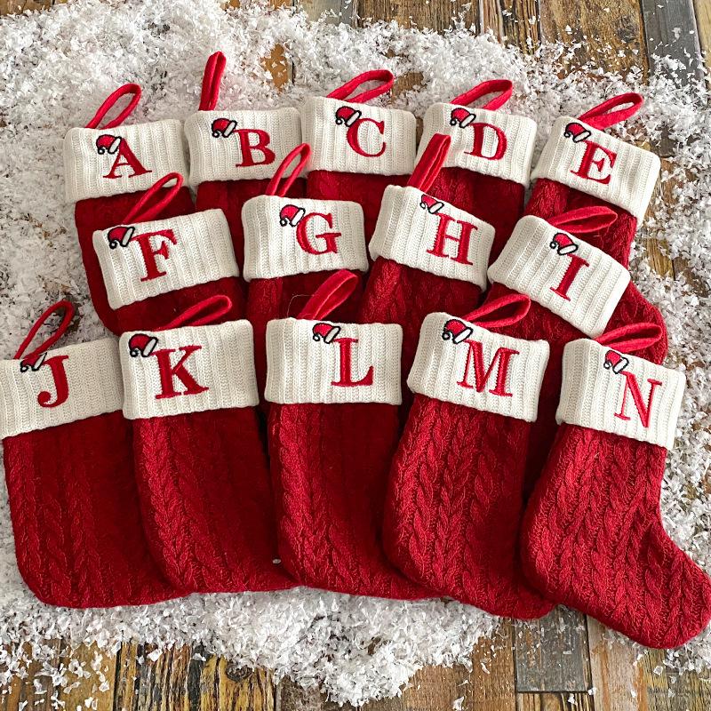 American Style Knitted Wool Socks & Embroidered Christmas Stocking Gift Bag for Children