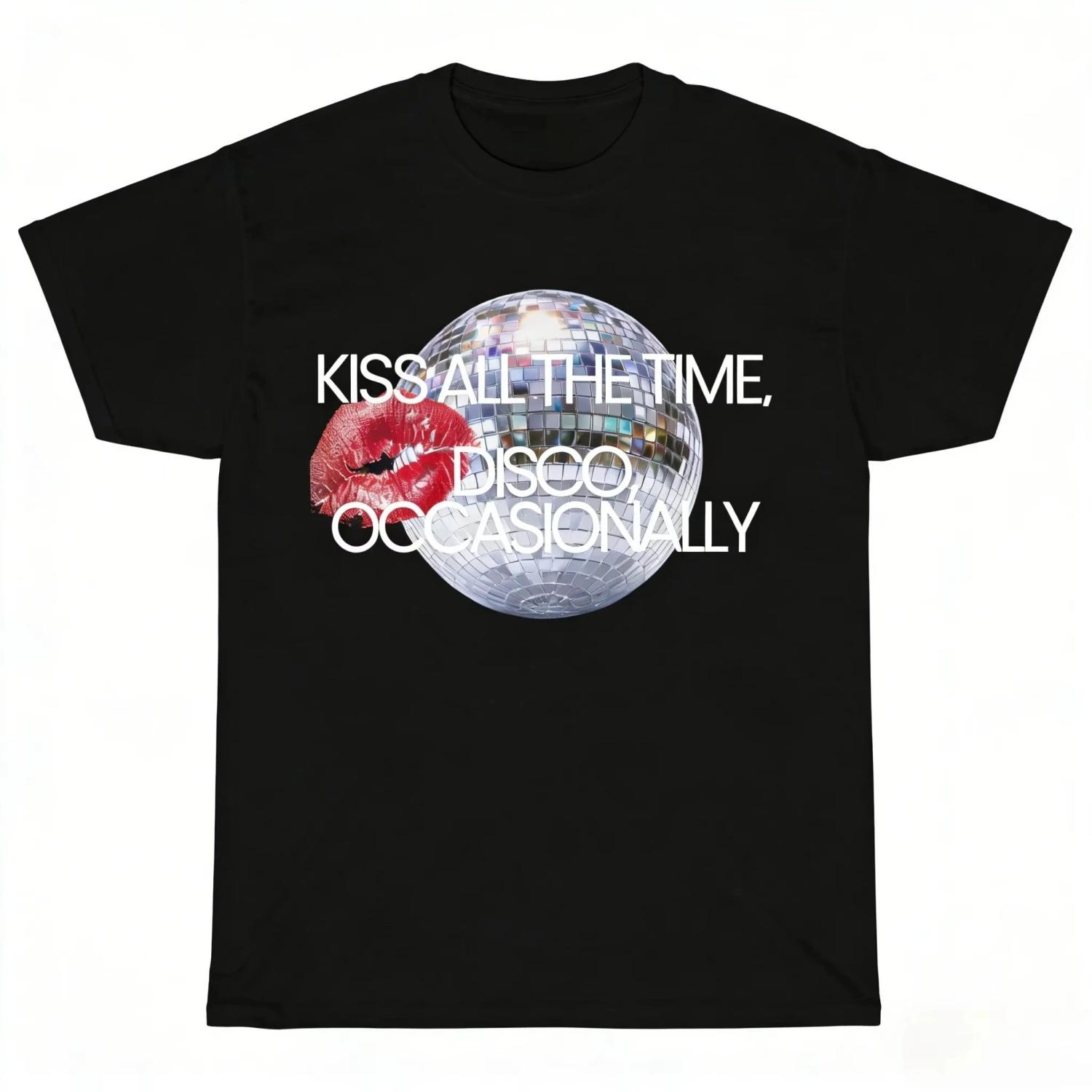 

Y2k Vintage Tops Kiss All The Time Disco Occasionally Harry Styles 2026 Album Cotton T Shirt Summer O-Neck Print T Shirt Unisex S чёрный