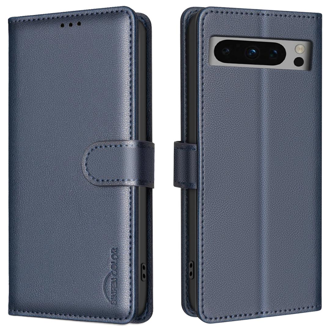 

BINFEN COLOR BF32 For Google Pixel 8 Pro RFID Blocking Phone Case Litchi Texture Leather Phone Cover Blue