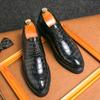 Fashion New 2025 Crocodile Pattern Men Dress Shoes Thick Bottom Heightening Rubber Sole Comfortable Casual Leather Footwear