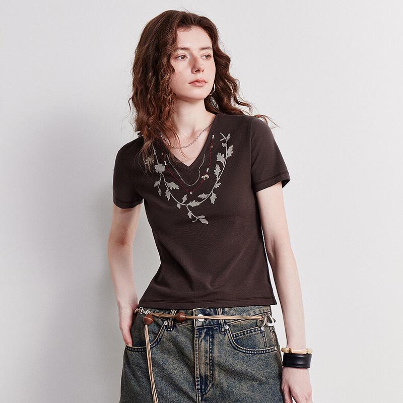 Women's Cooling Lyocell Blend V-Neck Embroidered T-Shirt