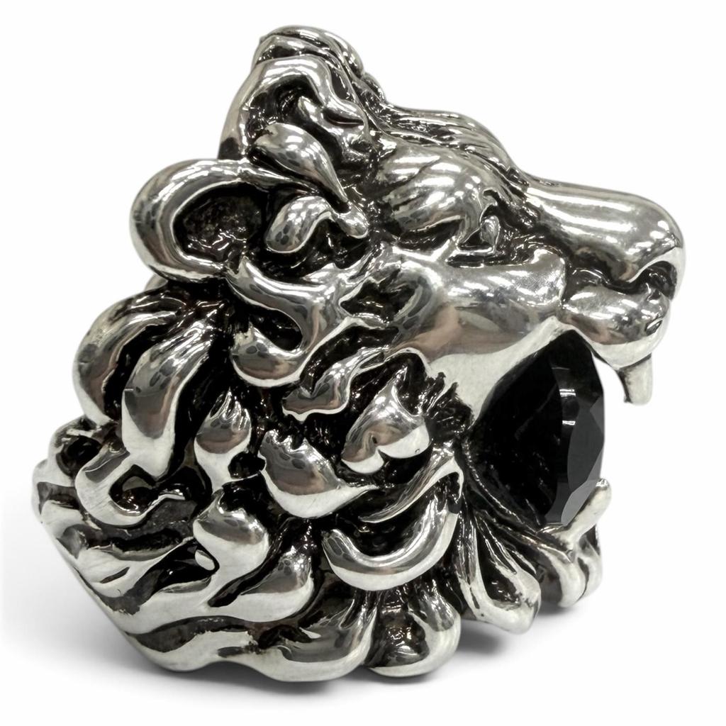 Excellent GUCCI Ring Lion head Silver black Colored stone mens Used