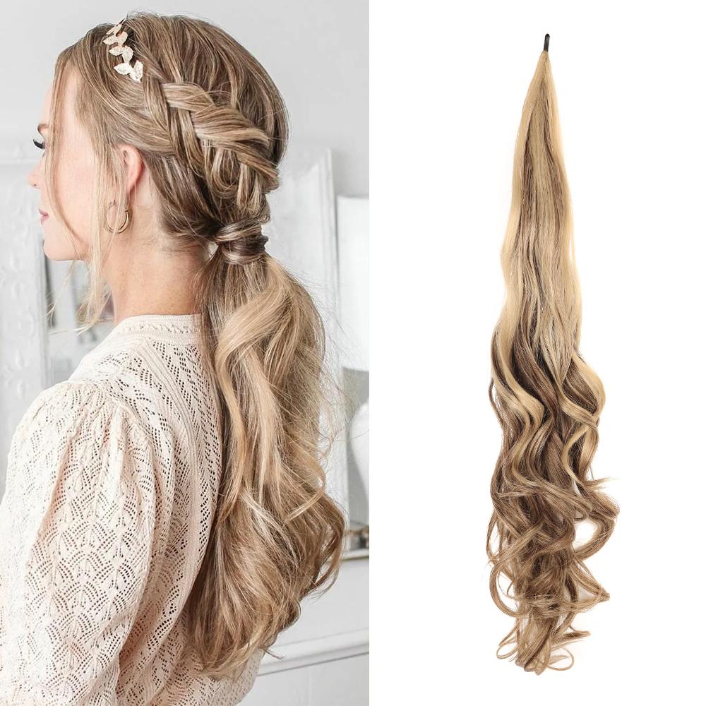 Synthetic Ponytail Extensions False Hair Tail for Women Flextail 26inch Length Blonde Ponytail Hairpieces For Women Daily Use
