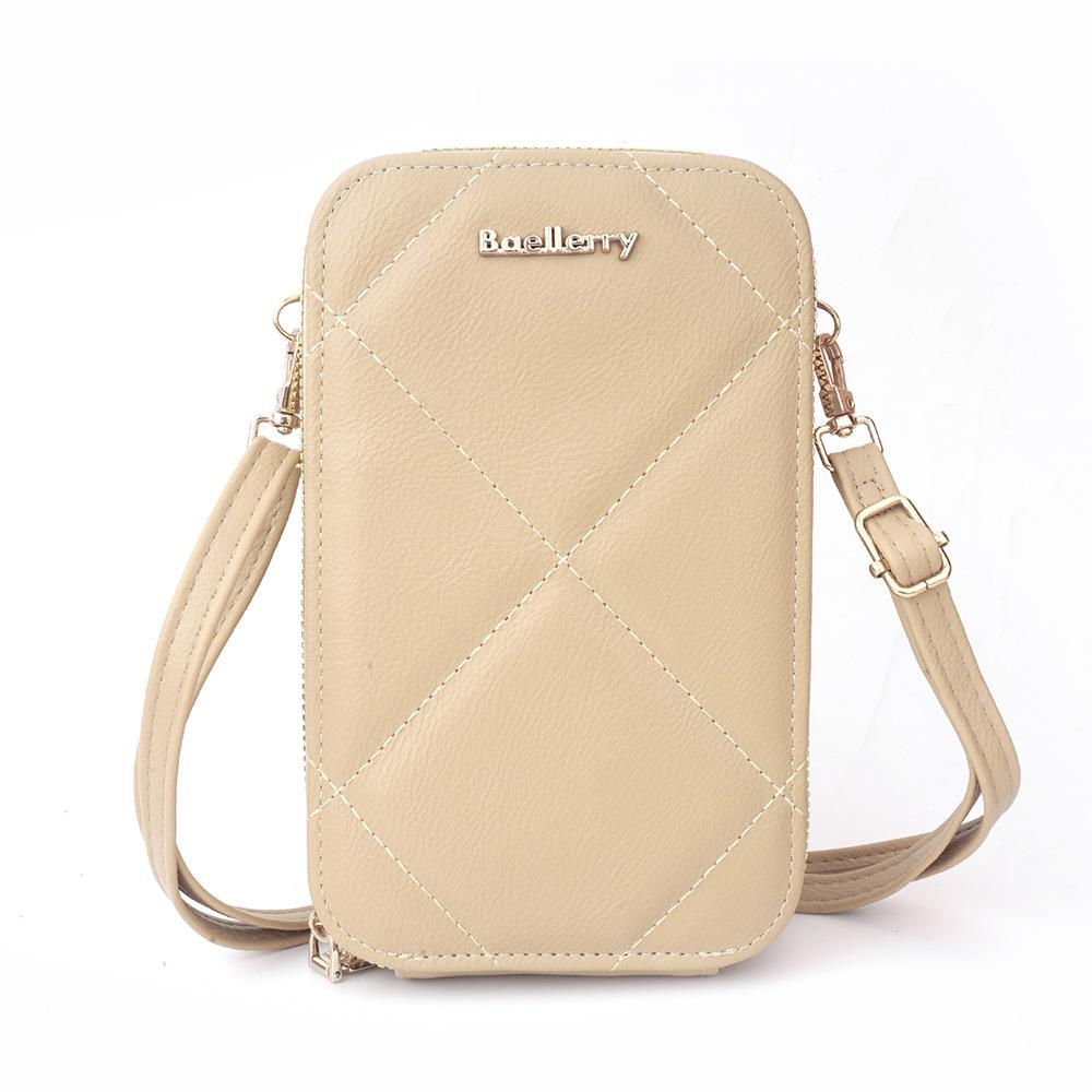 Baellerry Women's Cell Phone Bag Japanese and Korean Style Vertical Double Layer Single Shoulder Bag Fashion Zipper Crossbody Bag