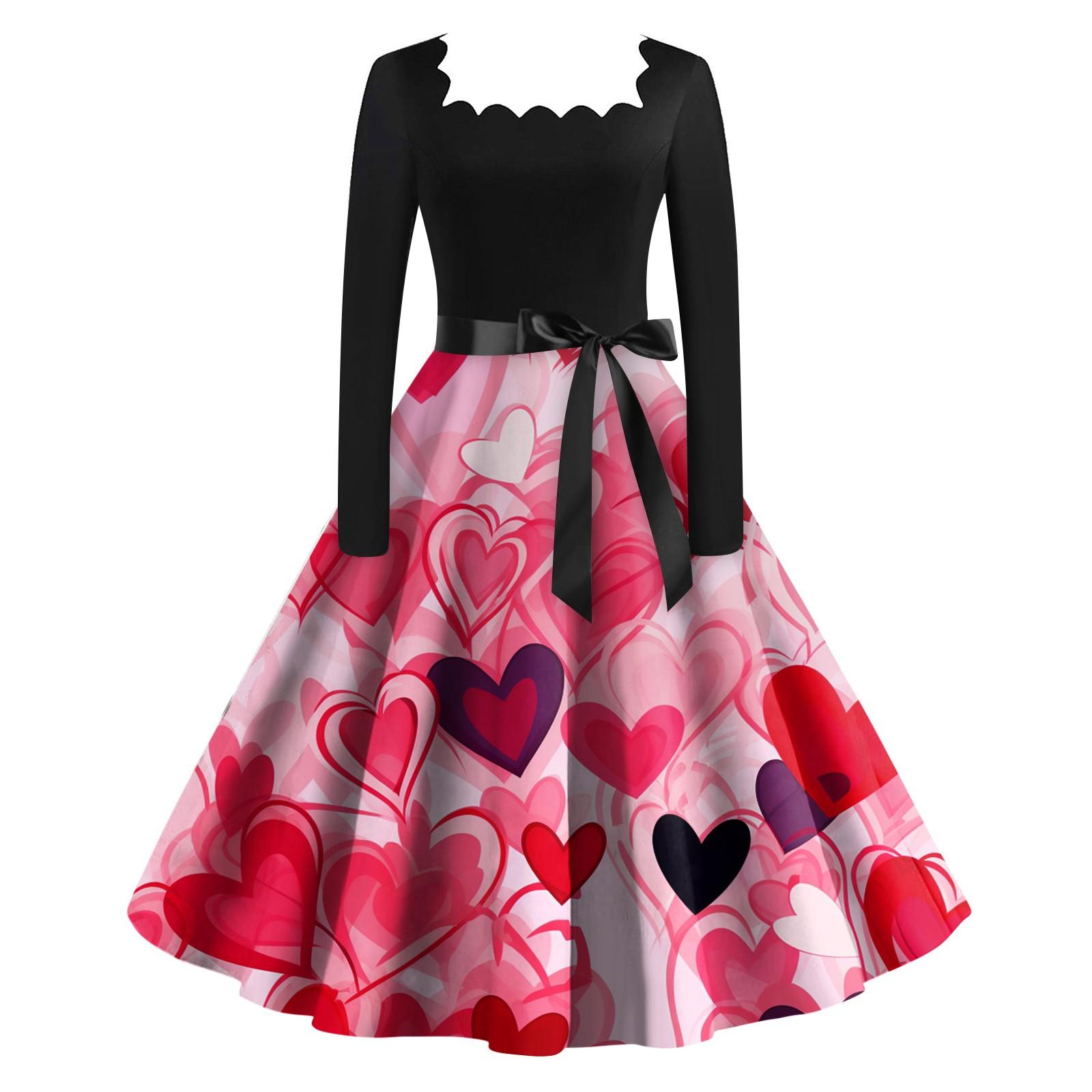 Женское винтажное классическое платье с длинным рукавом и принтом на День святого — фото 11