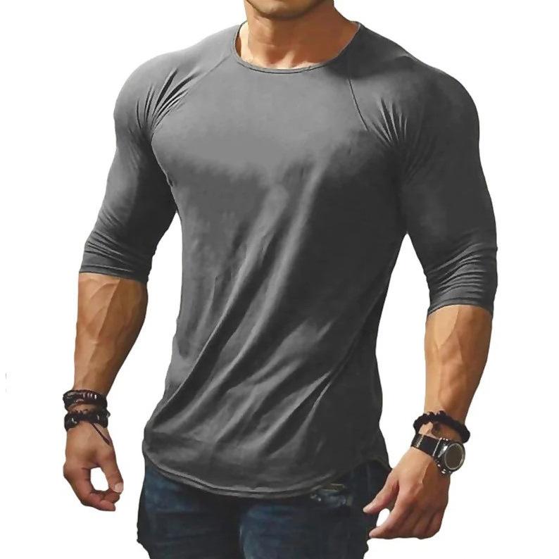 Spring and Summer New Casual Solid Color Men's Round Neck Long Sleeve T-shirt Slim Fit Youth T-shirt