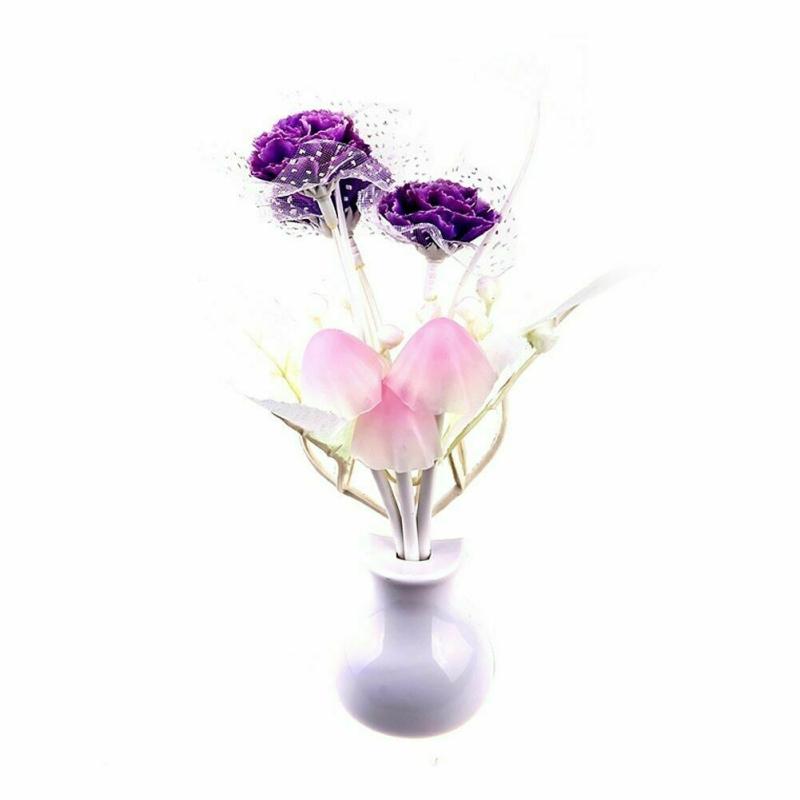 LED Lilac Night Lamp Lovely Colorful Mushroom Romantic Lilac Night Lamp With Smart Light Sensor