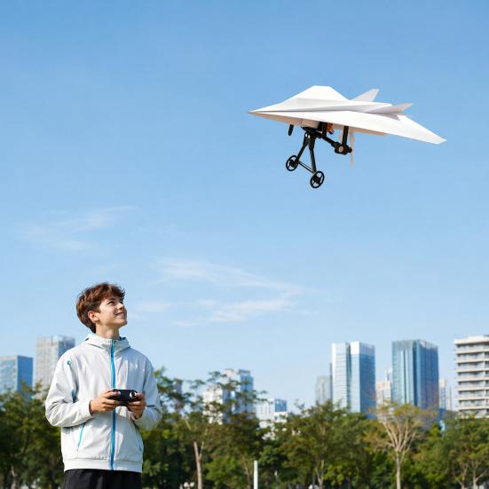 Kit DIY Avião de Papel RC, Módulo Elétrico de Avião com Controle Remoto com Estabilizador Giroscópico, Hélices Duplas, Conjunto de Componentes Lançadores de Aeronaves de Papel para