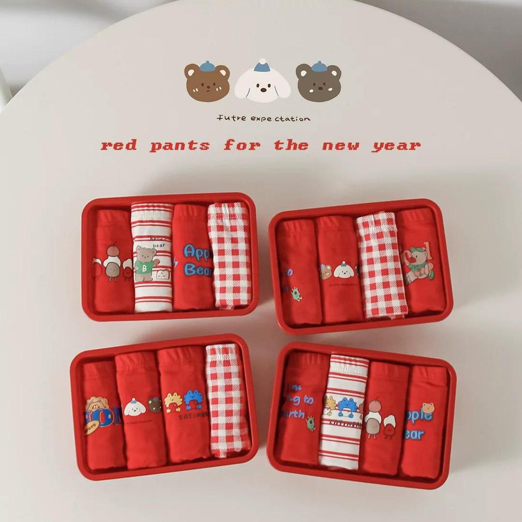 Premium Zodiac Pure Cotton Boxer Briefs for Kids: Unisex Red New Year Underwear in Gift Box