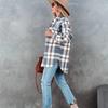 Women Winter Warm Long Sleeve Lapel Two Pocket Plaid Woolen Coat Outerwear