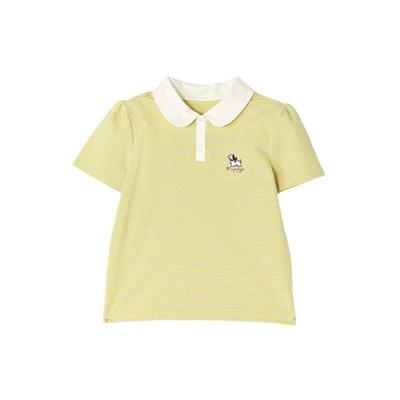 Deesha Girls' 2026 Summer Striped T-Shirt with Peter Pan Collar