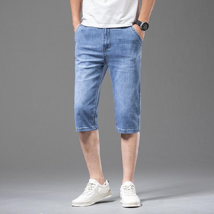 Summer Thin Denim Shorts Men's Straight Loose Mid-pants 7-crop Jeans 7-crop Trousers