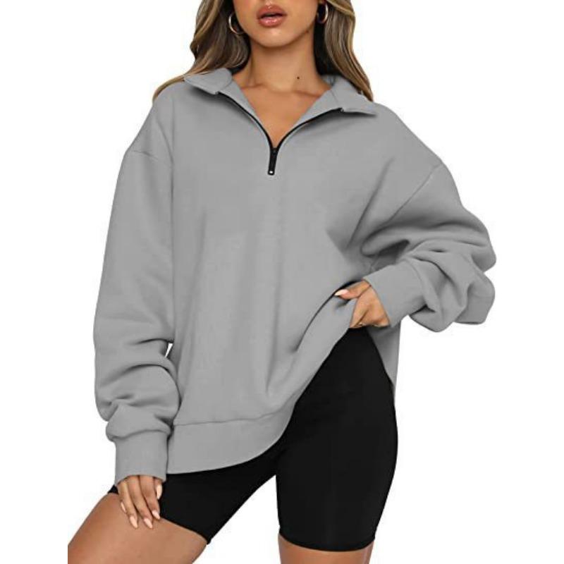 New Winter Women's Sweatshirt Plus Velvet Top Loose Solid Color Pocketless Sweatshirt