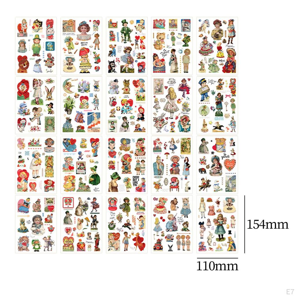 20 Pieces Planner Stickers Decals Decorative Retro Design DIY Diary Scrapbooking