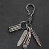 Distinctive Feather Keychain Charm In Antique Silver With Turquoise for Individualistic Fashion Statements Pieces