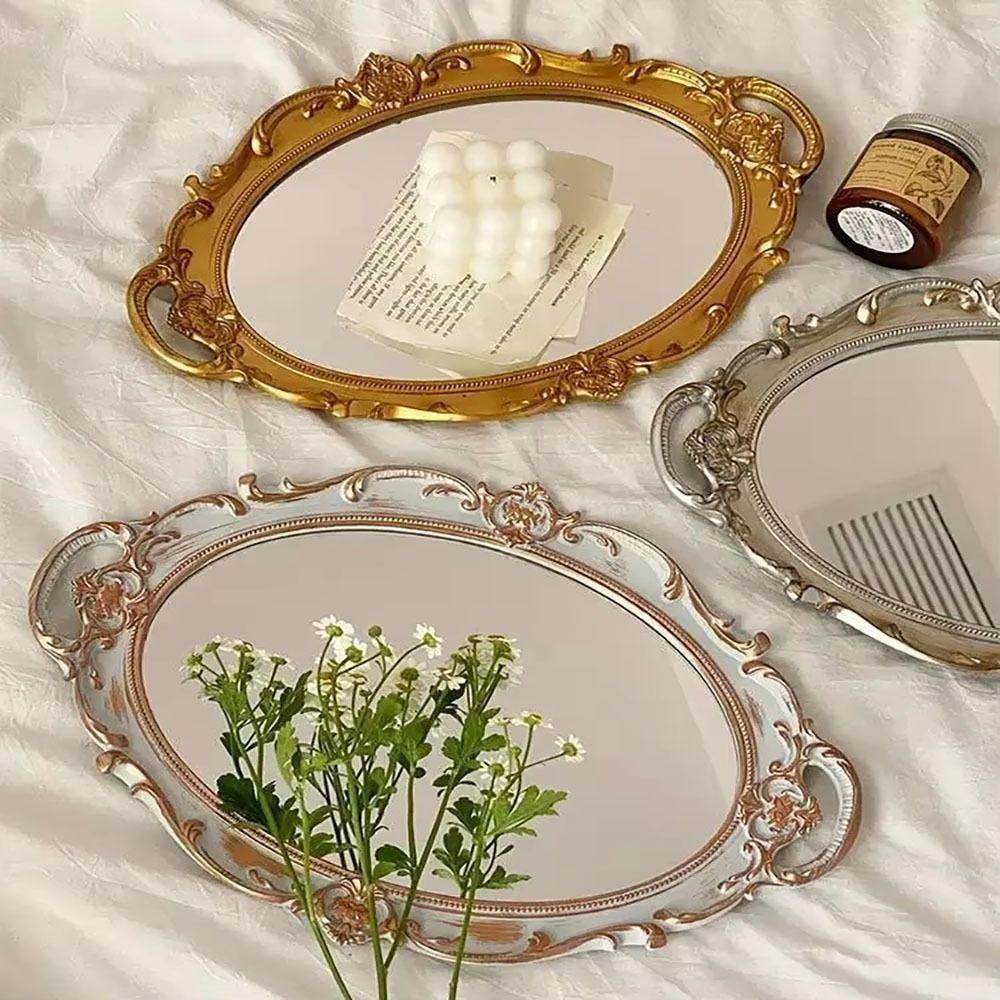 Glass Material Jewelry Storage Tray Oval Shape Mirrored Tray Storage Tray Serving Platter  Home Use