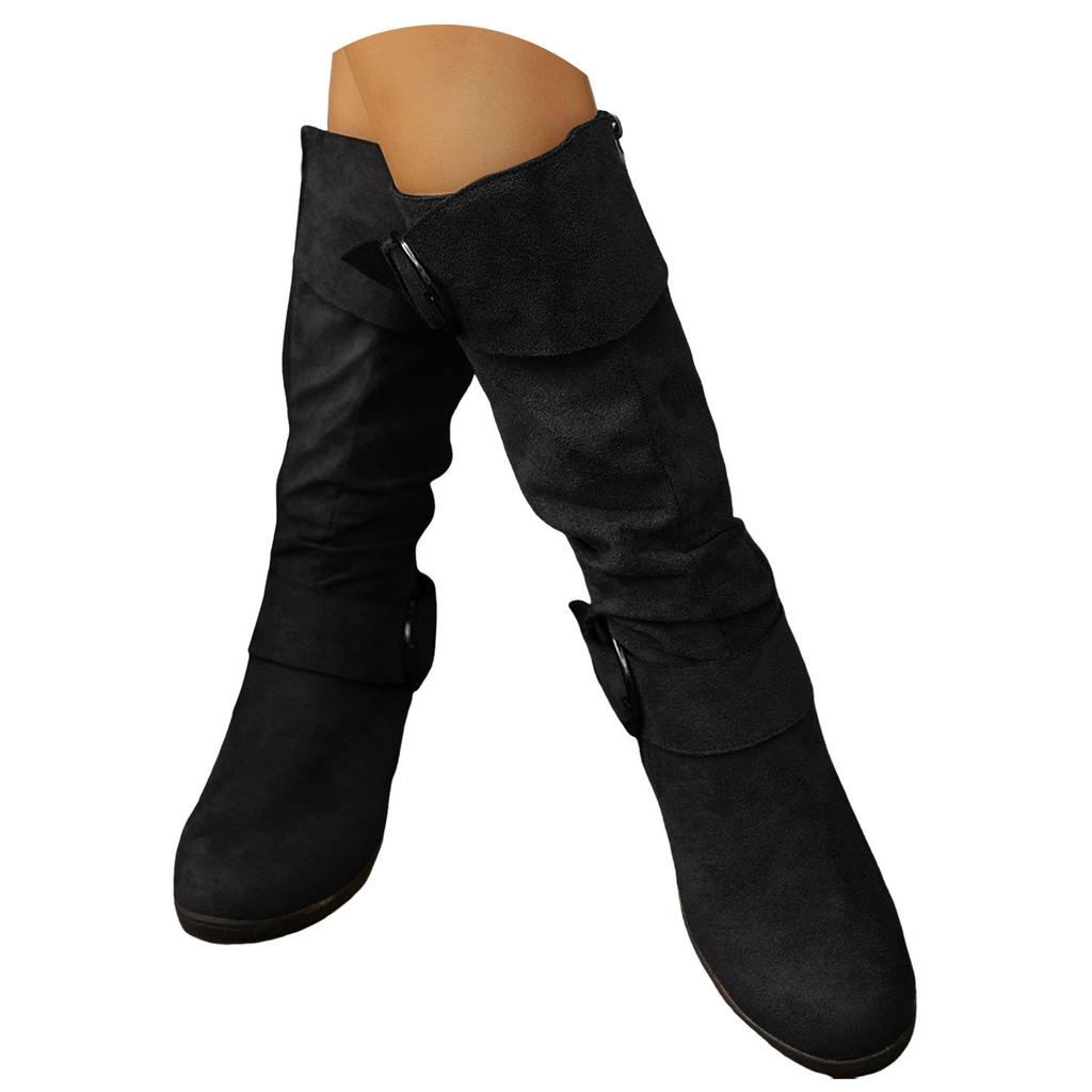 Women's Suede Belt Women's Boots Comfortable Round Toe Long Boots Retro Fashion Boots Flat Boots Women Thigh High