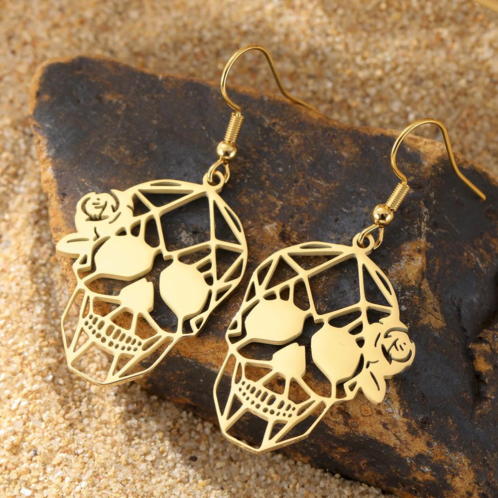 Dawapara Skull Earrings Gothic Skull Rose Dangle Earrings Stainless Steel Goth Jewelry Halloween Graduation Gifts