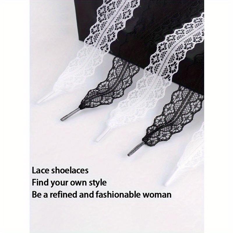 2pcs Lace Shoelaces, Beautiful DIY Ballet Girl Accessories, Black & White Silk Lace Trim Shoelaces