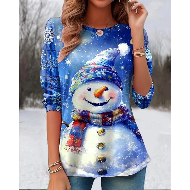 Christmas Women's T Shirt Graphic Vintage Fashion Stylish Long Sleeve Crew Neck Round Neck Regular Tops Daily Weekend Print Light Green
