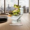 Frosch auf Toilette Acryl-Dekoration, 2D Lustige Badezimmerregal-Figur, Niedliche Zusammengebaute Statue für Schreibtisch Wohnzimmer Büro, Humorvolles Geschenk für Freunde