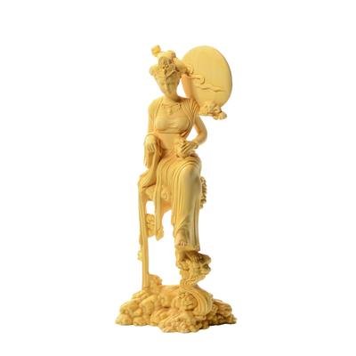 Hanro Kunstskulptur Mondgöttin Chang'e Holzfigurine, Mittherbstfest Chinesische Mythologie Statue, Handgefertigtes Kunstgeschenk (H18 x B6 x T4cm)