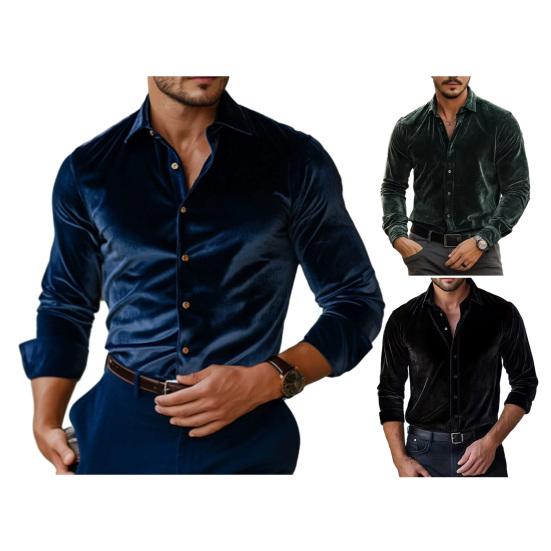 Męska Koszula Aksamitna z Długim Rękawem Zapinana na Guziki Kołnierzyk Gładki Kolor Casualowa Formalna Koszula na Imprezy Randki Biuro