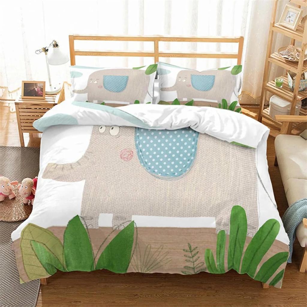 Boys Girls Kawaii Elephant Duvet Cover Cute Animals Quilt Cover Queen Size Soft Microfiber Cartoon Bedroom Decorations Children