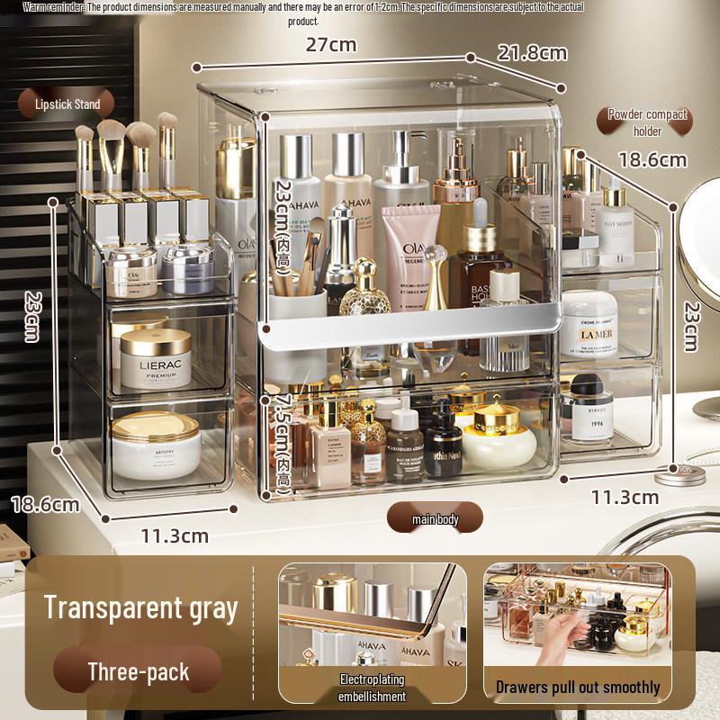 Transparent PET Skincare Storage Organizer - Dustproof, Thickened Shelf for Large Dressing Tables