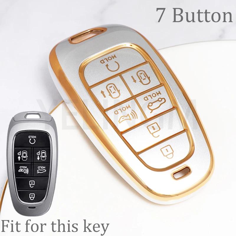 Car Key Case For Hyundai Key Fob Cover Keychain For     Sonata Santa Fe Tucson Nexo Palisade 7 Buttons