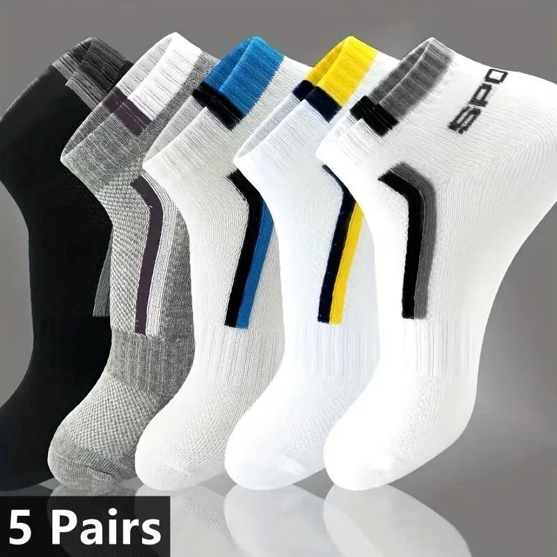 

5pairs Men s Fashion Sports Socks, Striped Cotton Sweat Absorption Breathable Comfortable Ankle Socks EUR 35-43