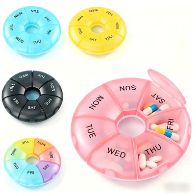 7 Grids Weekly 7 Days  Round Pill Case Plastic Tablet Candy Box Portable Storage Tablet Holder Travel Organizer Pill Container