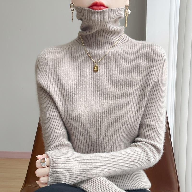 Sweater women's autumn and winter new first-line ready-to-wear pile-neck knitted sweater slim-fitting and thin inner long-sleeved turtleneck