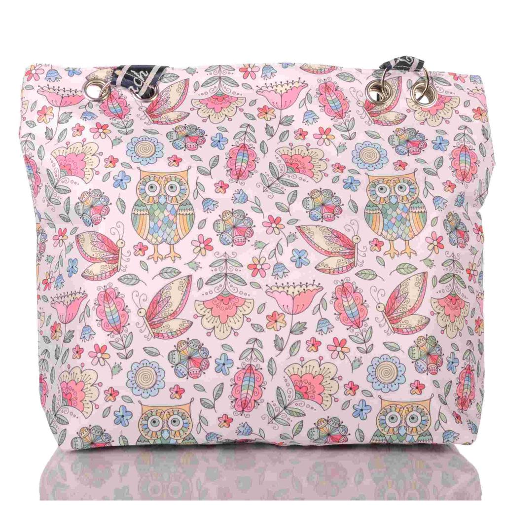 Strandtasche Eulen Blumen Schmetterlinge mit Reißverschluss