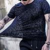 Summer  Men's Pullover Round O-Neck Mesh Ice Silk Printed Slim Fit Comfortable and Versatile Casual Short Sleeve T-shirt Top