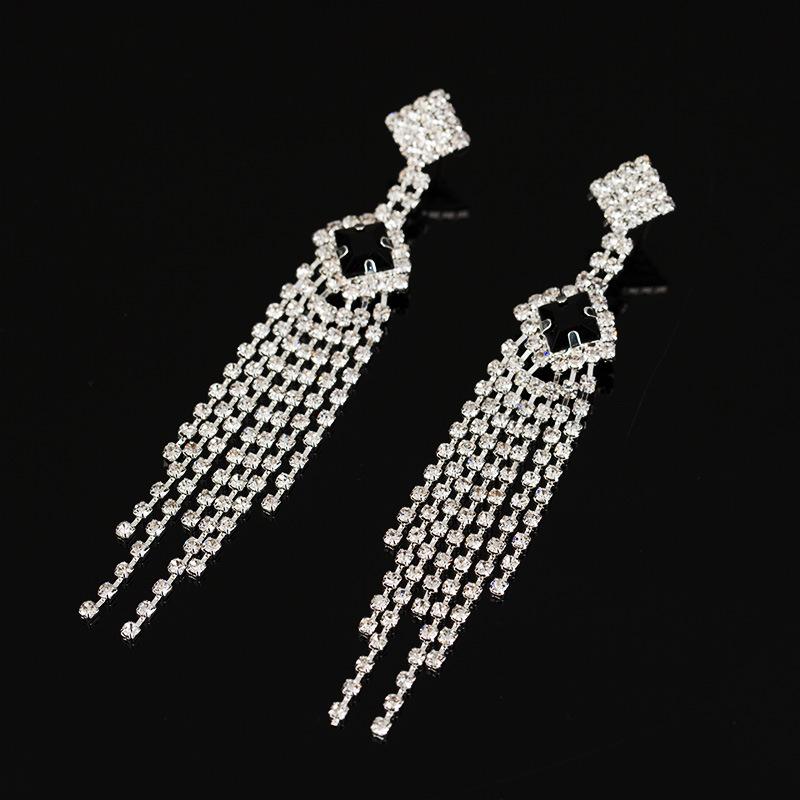 European and American Fashion & Trend Temperament Ear Studs Earrings Multi-Row Diamond-Studded Tassel Ornament E343
